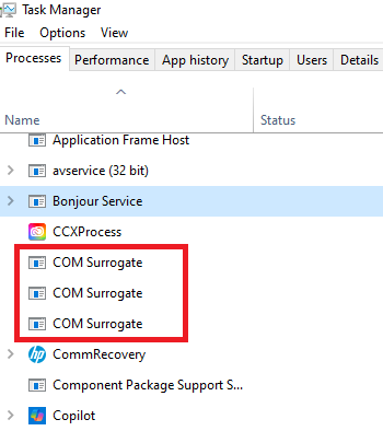 COM Surrogate dllhost.exe process running safely in Windows 11 Task Manager
