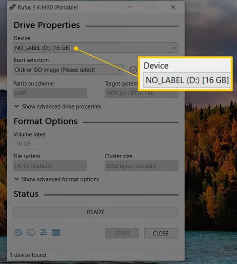 In Drive Properties find the  correct device