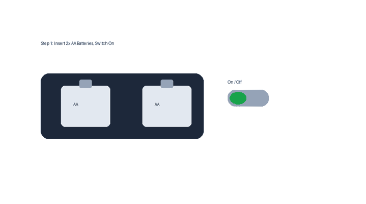 Insert two AA batteries and flip the On/Off switch before pairing.