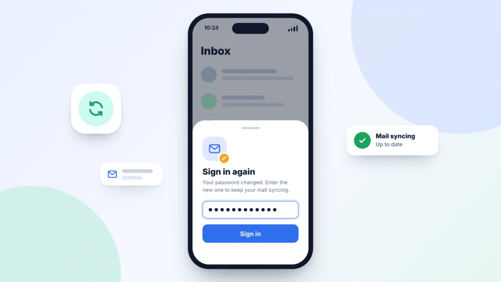 Illustration of an iPhone email app asking the user to sign in again with their new password