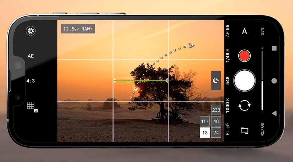 ProShot manual camera controls on a smartphone