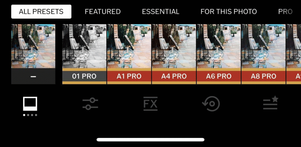 VSCO photo editor showing film-inspired presets