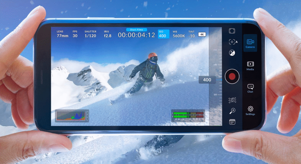 Blackmagic Camera interface showing professional video controls