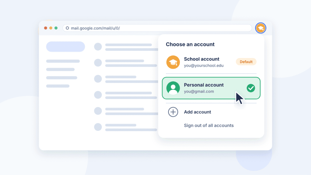 Quick fix: an account menu with the personal account being selected.