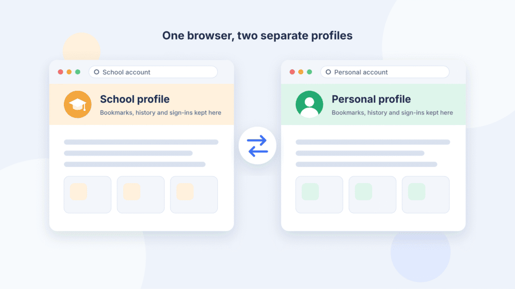 Chrome profiles: school and personal profiles side by side.