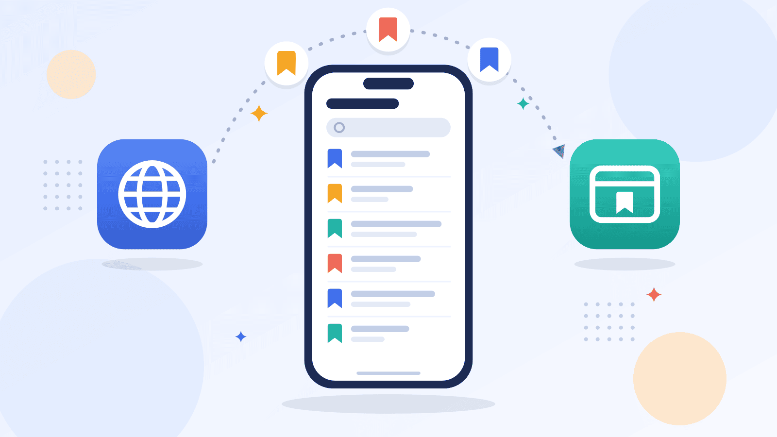 Illustration of bookmarks moving from Safari to Chrome on an iPhone